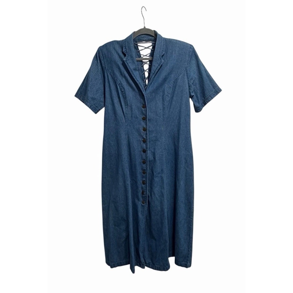 90's Vtg Y2K Jamie Brooke Denim Midi Dress Indie Sleaze Western Cottagecore 14
